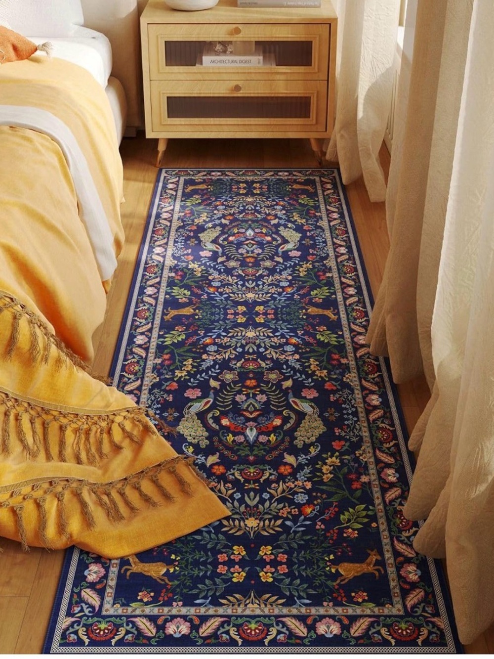 Navy Floral Runner Rug